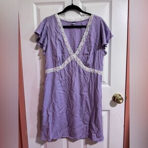 Purple and lace ruffle sleeve mini dress